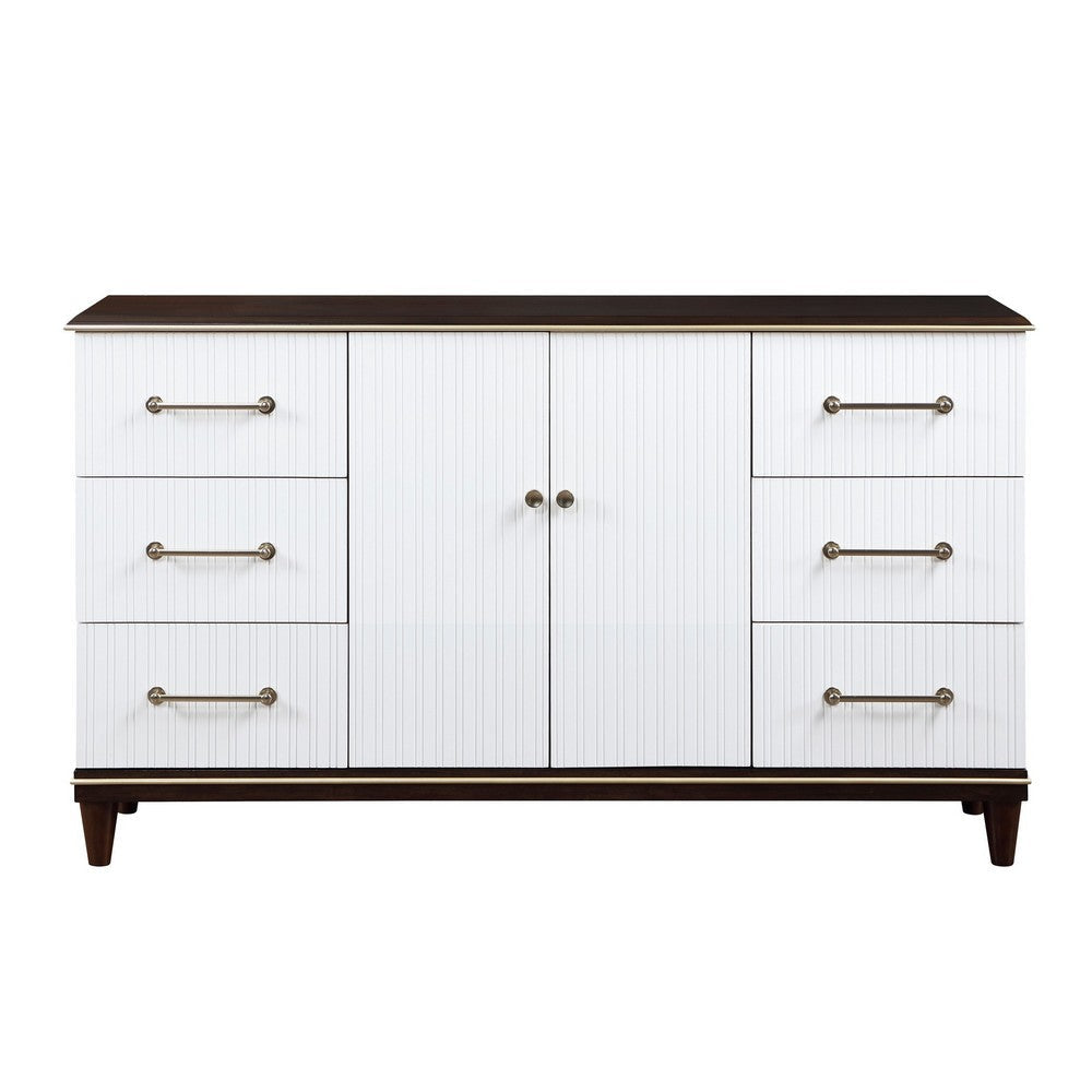 Shim 66 Inch Wide Dresser 6 Drawers and Double Door White Cherry Brown By Casagear Home BM313174