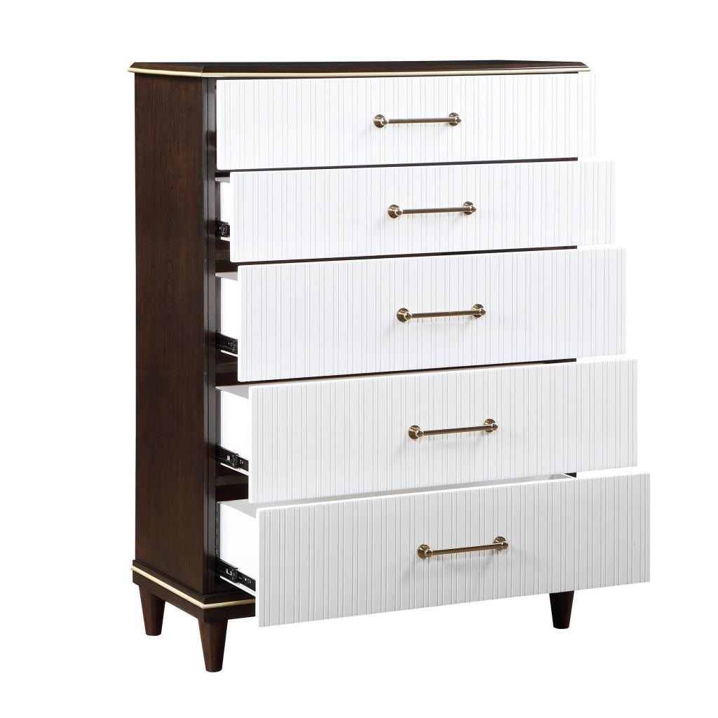 Shim 54 Inch Tall Dresser Chest with 5 Drawers White Cherry Brown Wood By Casagear Home BM313175