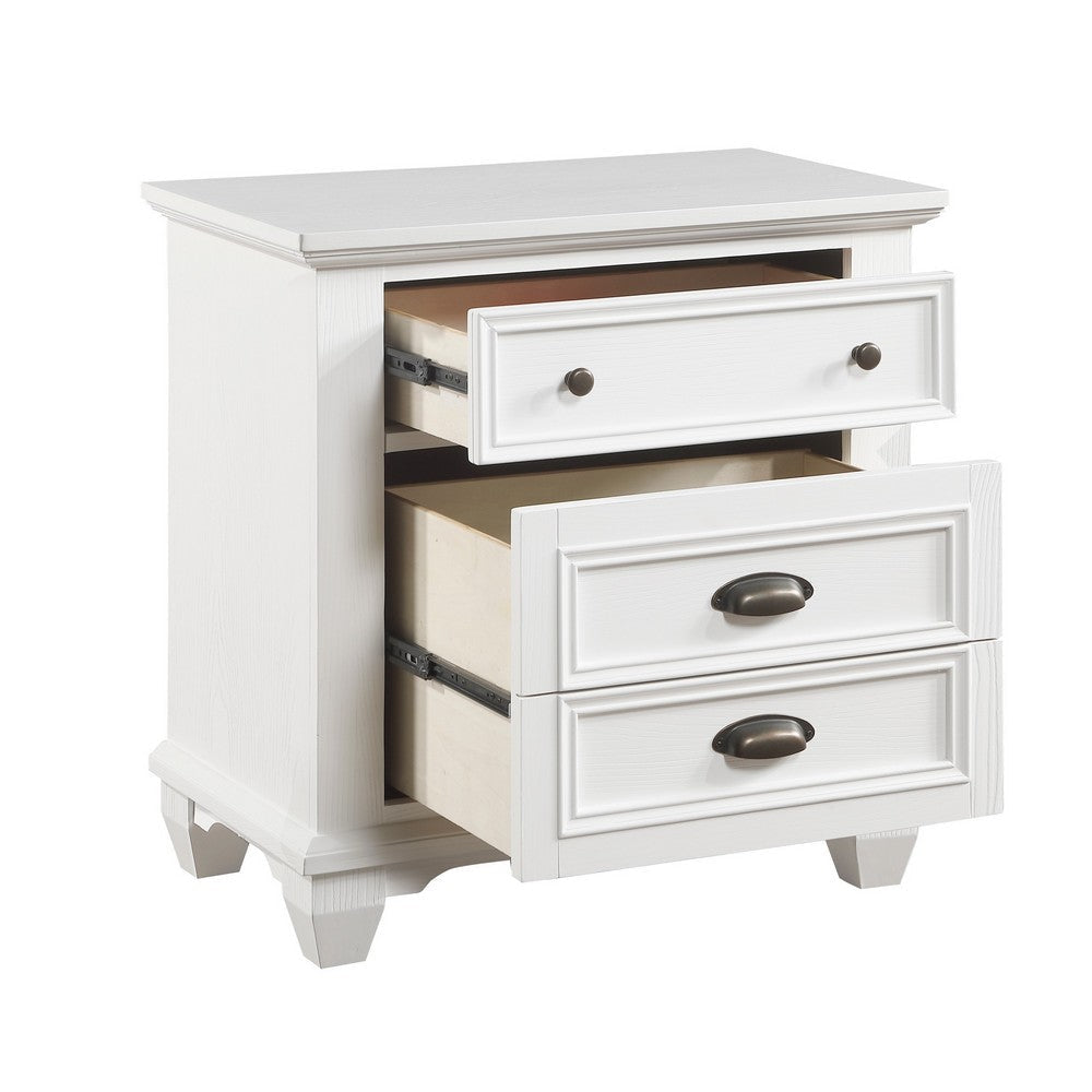 Lyni 30 Inch Nightstand with 3 Drawers Farmhouse White Acacia Wood By Casagear Home BM313176