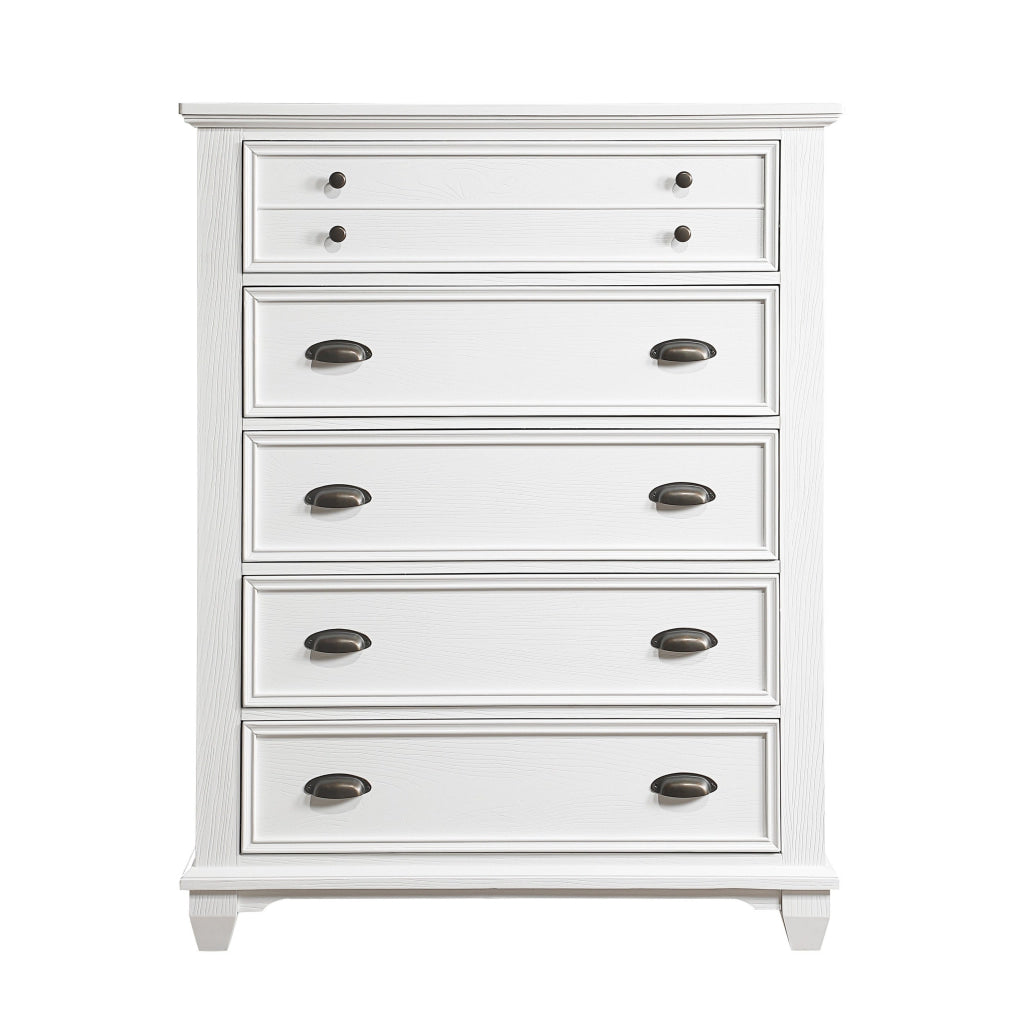 Lyni 55 Inch Tall Dresser Chest with 5 Drawers Farmhouse White Acacia Wood By Casagear Home BM313178