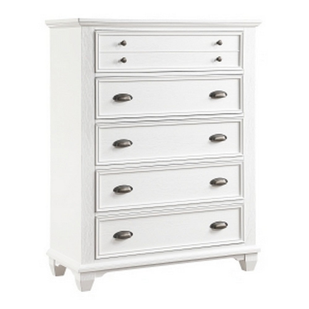 Lyni 55 Inch Tall Dresser Chest with 5 Drawers, Farmhouse White Acacia Wood By Casagear Home