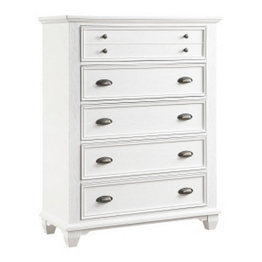 Lyni 55 Inch Tall Dresser Chest with 5 Drawers, Farmhouse White Acacia Wood By Casagear Home