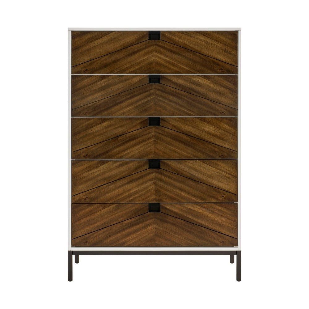 Jem 56 Inch Tall Dresser Chest 5 Drawers Brown and White Acacia Veneer By Casagear Home BM313181