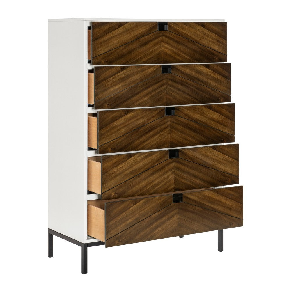 Jem 56 Inch Tall Dresser Chest 5 Drawers Brown and White Acacia Veneer By Casagear Home BM313181