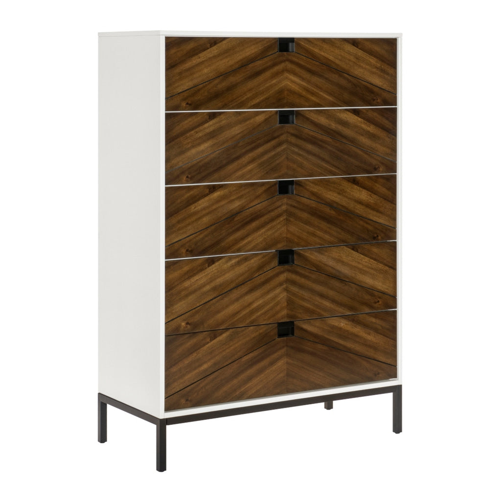 Jem 56 Inch Tall Dresser Chest 5 Drawers Brown and White Acacia Veneer By Casagear Home BM313181