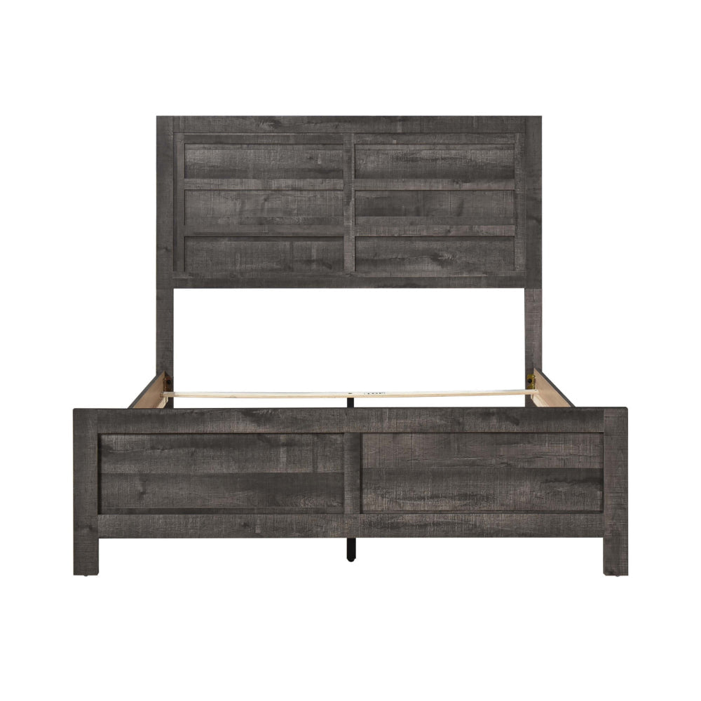 Romy Queen Size Bed with Headboard and Footboard Rustic Gray Textured Wood By Casagear Home BM313182