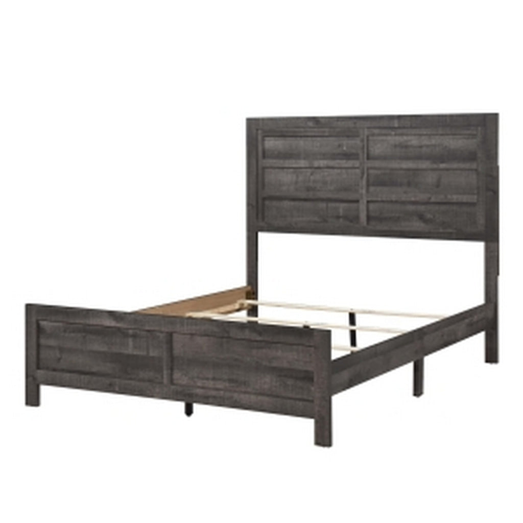 Romy Queen Size Bed with Headboard and Footboard Rustic Gray Textured Wood By Casagear Home BM313182