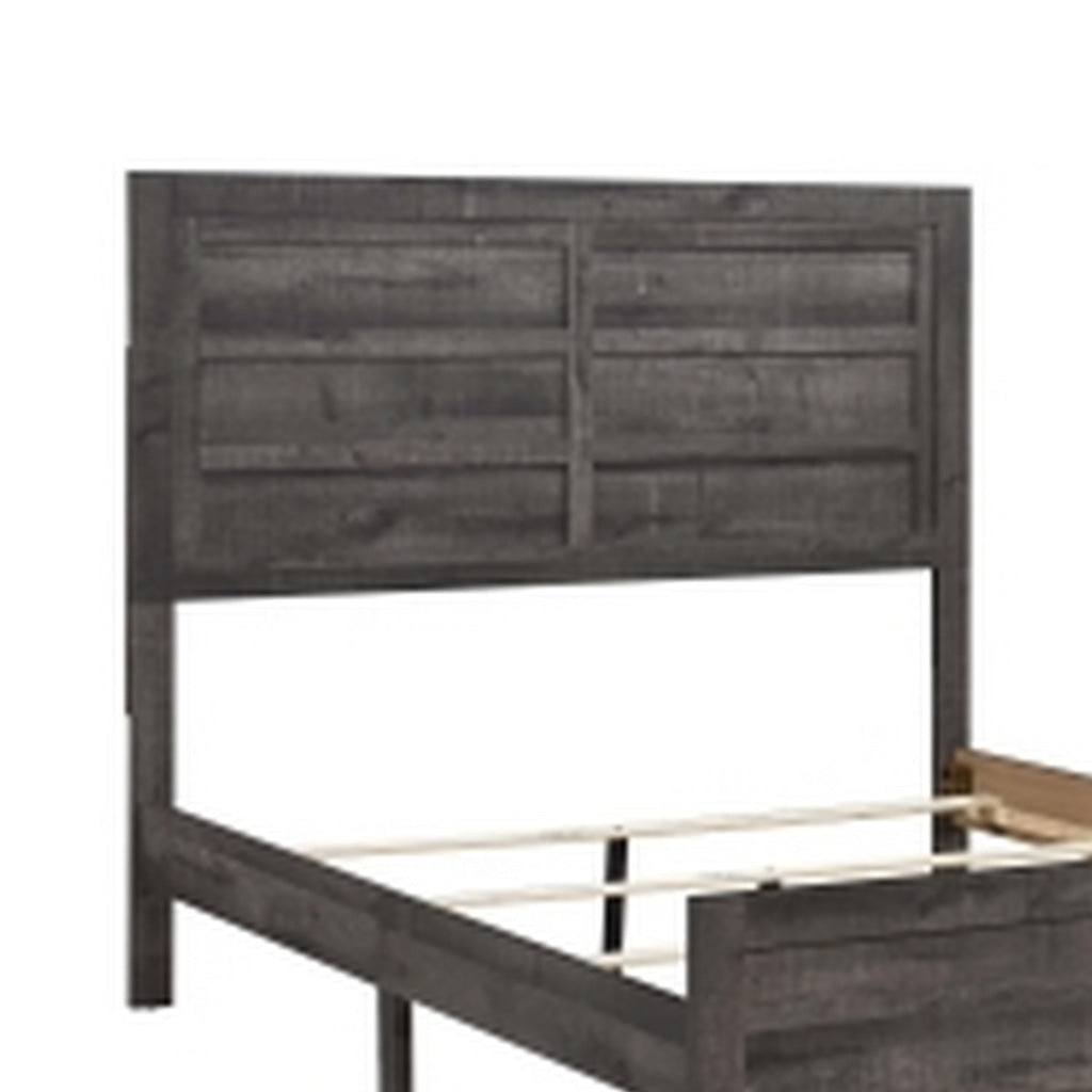 Romy Queen Size Bed with Headboard and Footboard Rustic Gray Textured Wood By Casagear Home BM313182