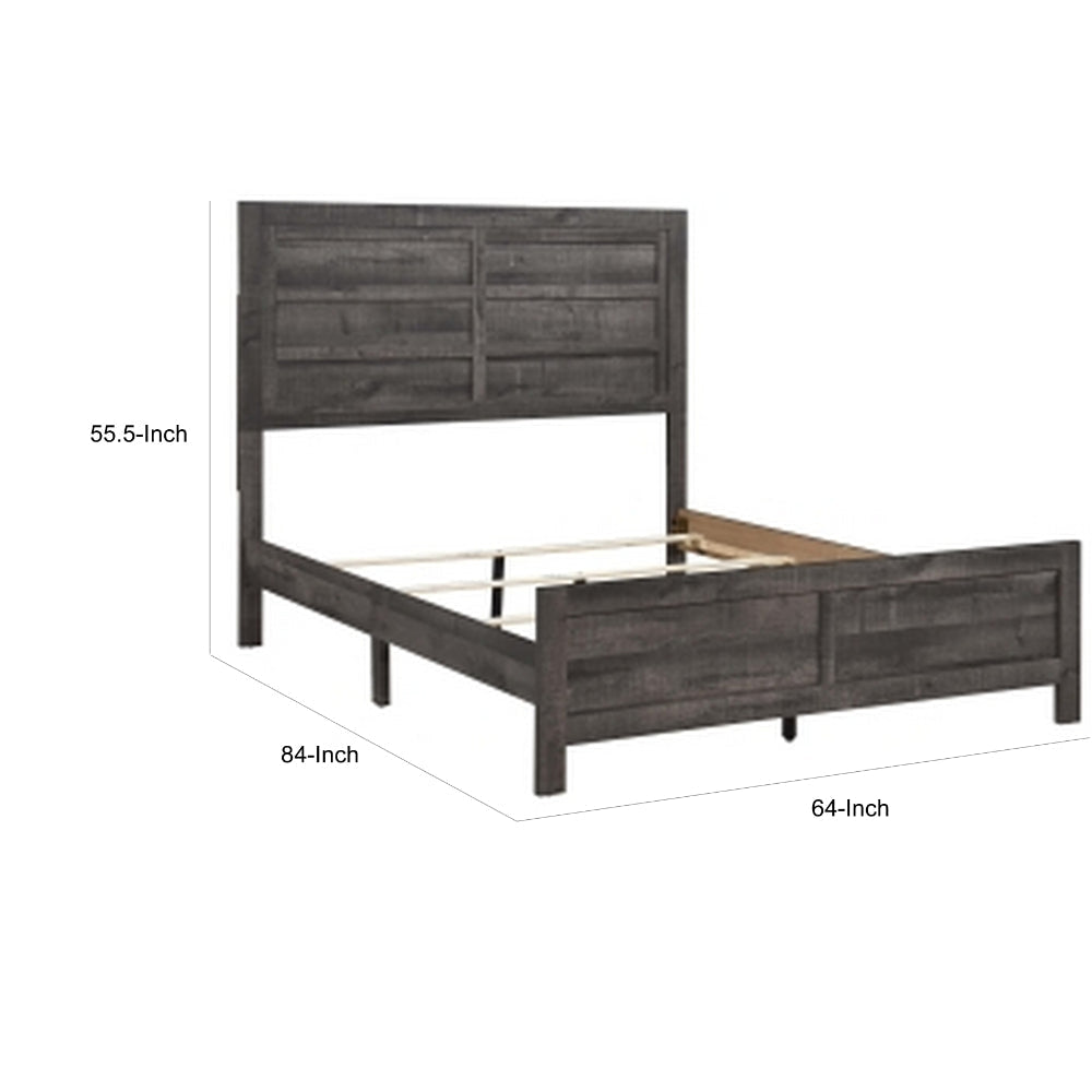 Romy Queen Size Bed with Headboard and Footboard Rustic Gray Textured Wood By Casagear Home BM313182