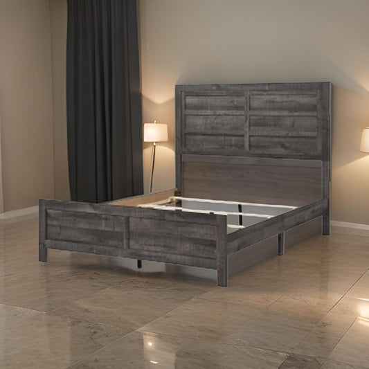 Romy Queen Size Bed with Headboard and Footboard, Rustic Gray Textured Wood By Casagear Home