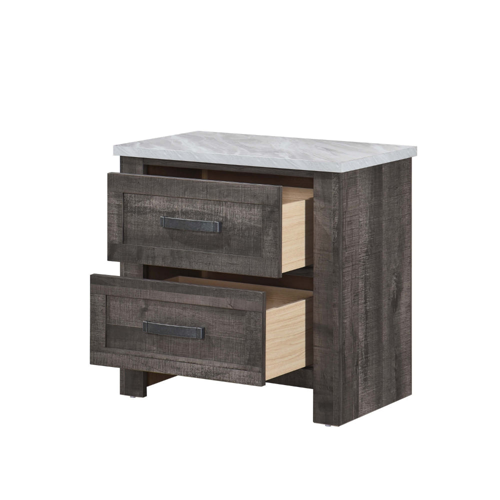 Romy 26 Inch Nightstand with 2 Drawers Rustic Farmhouse Gray White Wood By Casagear Home BM313183