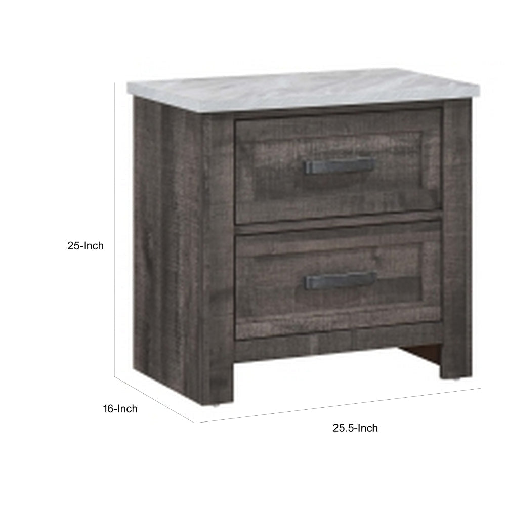 Romy 26 Inch Nightstand with 2 Drawers Rustic Farmhouse Gray White Wood By Casagear Home BM313183