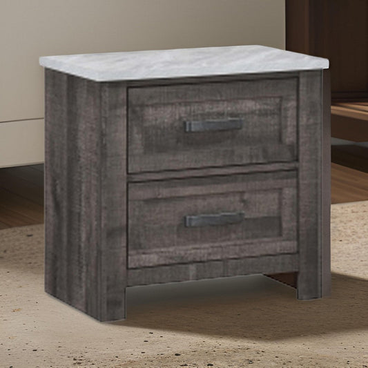 Romy 26 Inch Nightstand with 2 Drawers, Rustic Farmhouse Gray White Wood By Casagear Home