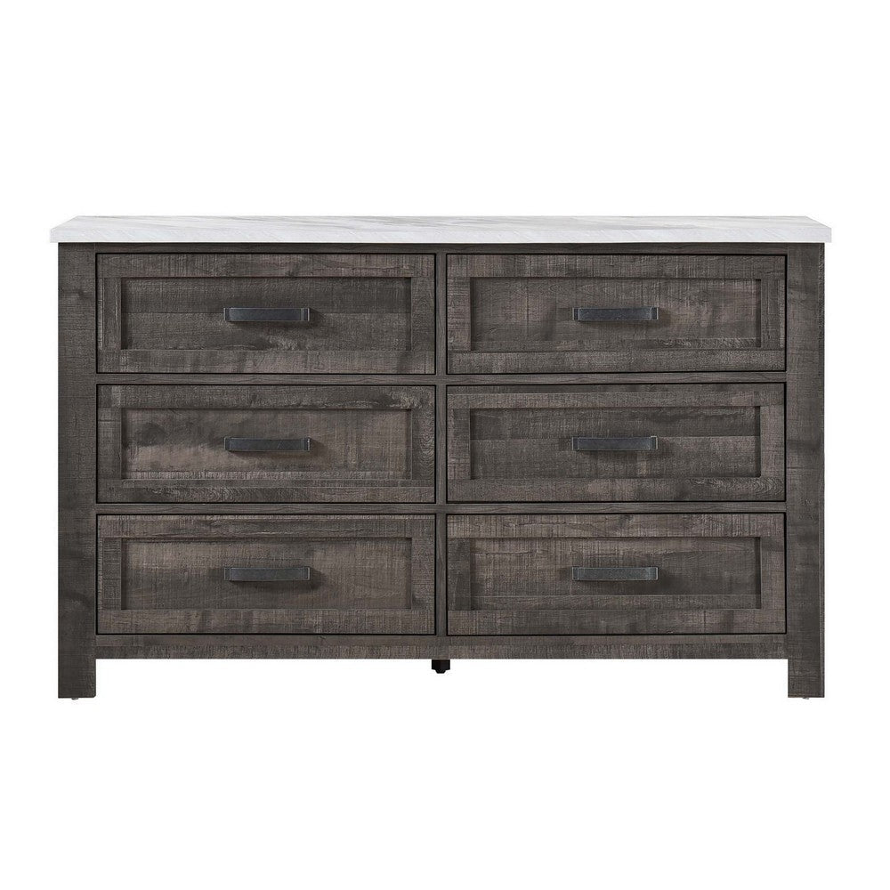 Romy 59 Inch Wide Dresser 6 Drawers Rustic Farmhouse Gray and White Wood By Casagear Home BM313184