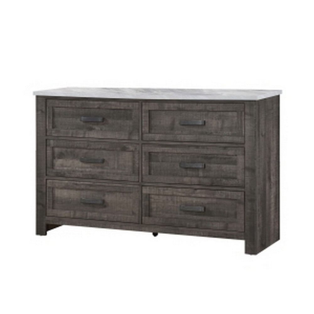 Romy 59 Inch Wide Dresser 6 Drawers Rustic Farmhouse Gray and White Wood By Casagear Home BM313184