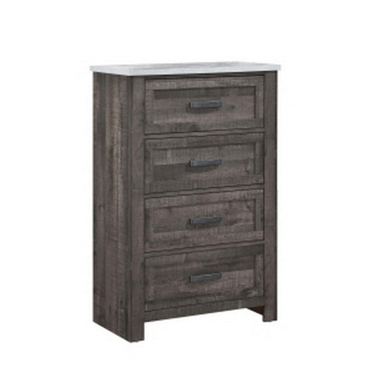 Romy 48 Inch Tall Dresser Chest, 4 Drawer, Rustic Farmhouse Gray White Wood By Casagear Home