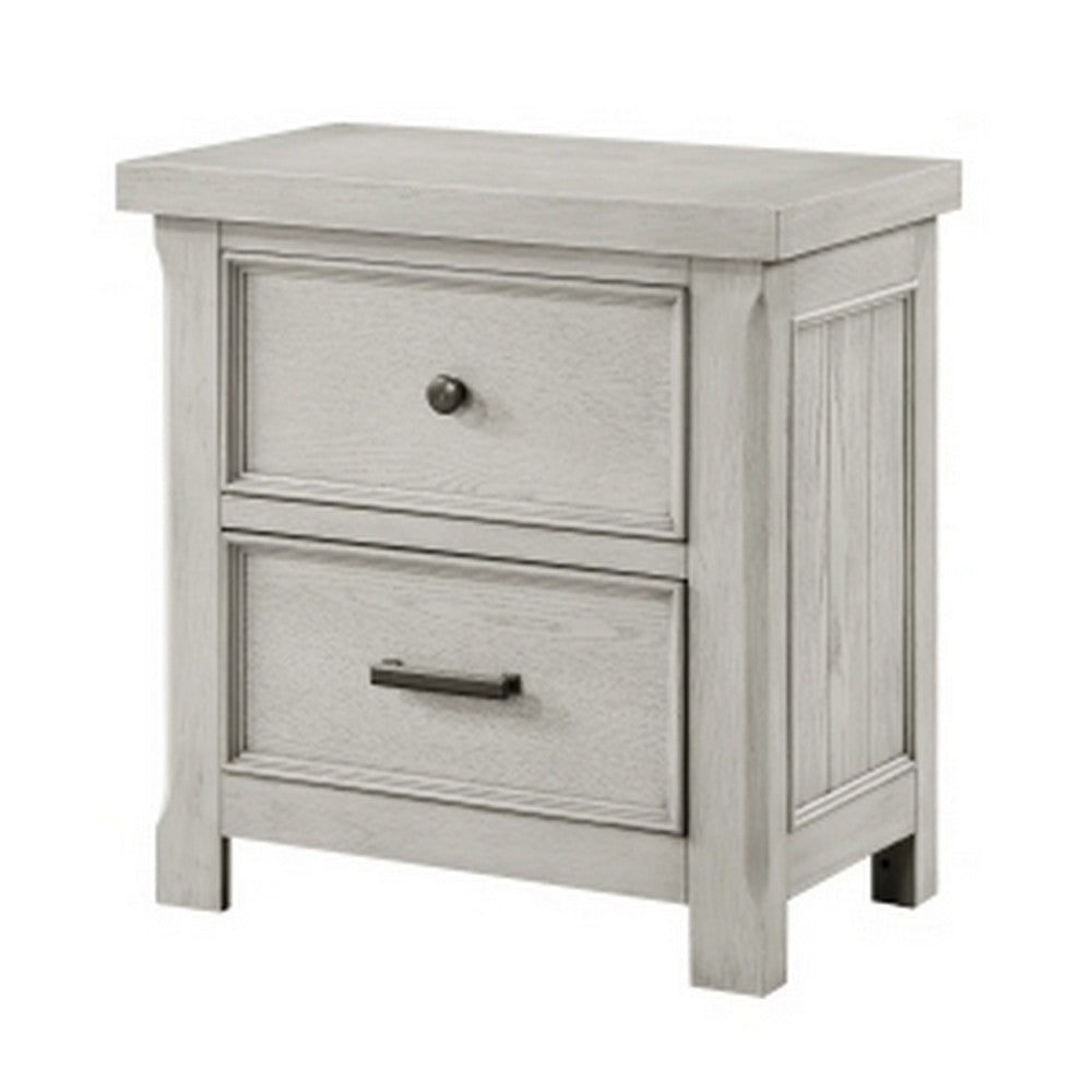 Myna 29 Inch Nightstand with 2 Drawers Rustic Farmhouse White Oak Veneer By Casagear Home BM313186