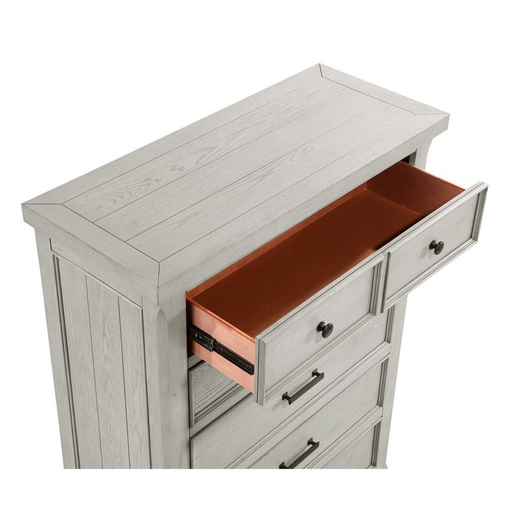 Myna 57 Inch Tall Dresser Chest with 7 Drawers Rustic White Oak Veneer By Casagear Home BM313188