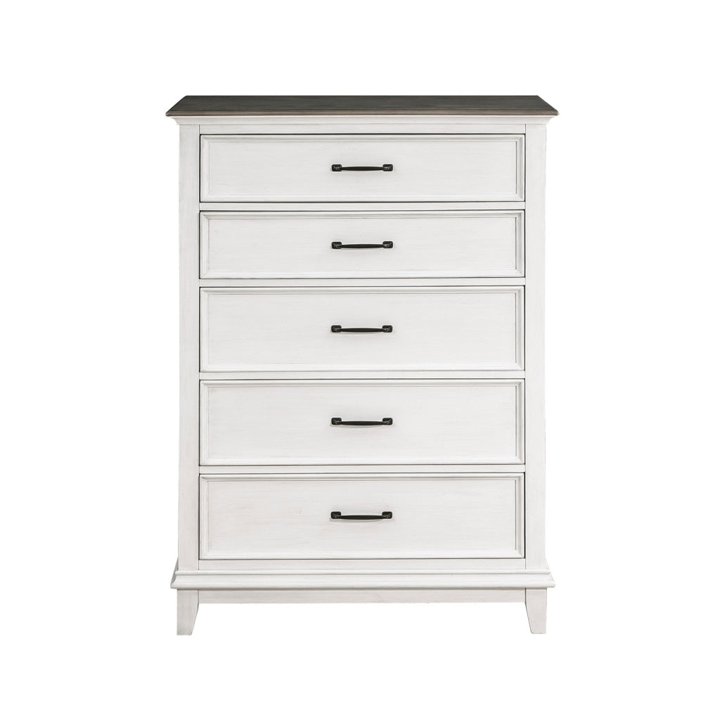 Woki 55 Inch Tall Dresser Chest 5 Drawers White and Brown Solid Wood By Casagear Home BM313191