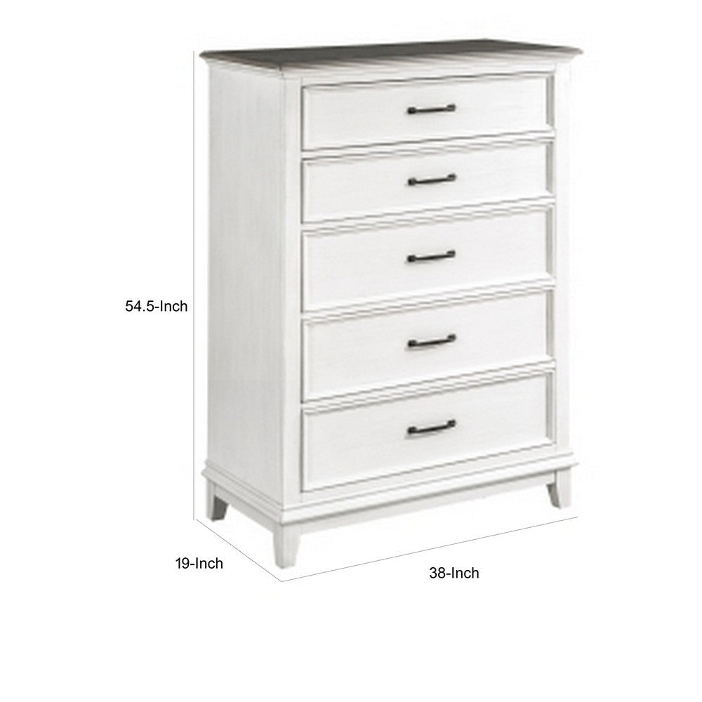 Woki 55 Inch Tall Dresser Chest 5 Drawers White and Brown Solid Wood By Casagear Home BM313191