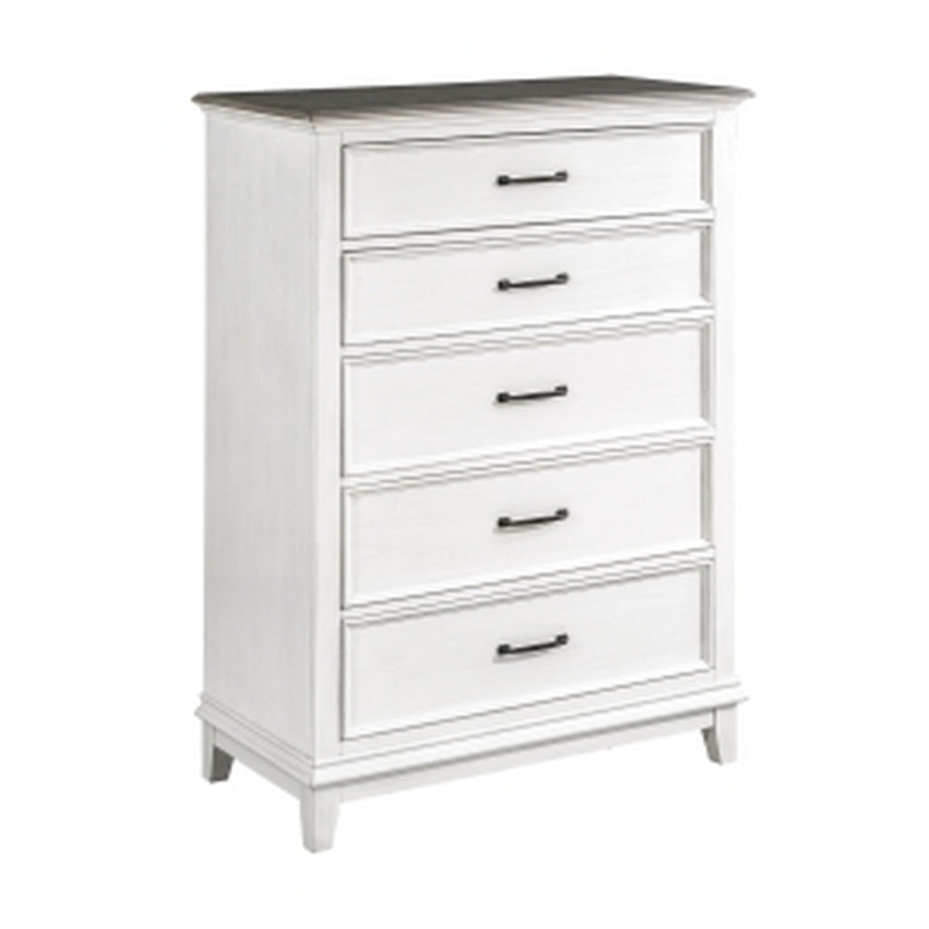 Woki 55 Inch Tall Dresser Chest 5 Drawers White and Brown Solid Wood By Casagear Home BM313191