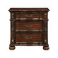 Nami 32 Inch Nightstand 3 Drawers Leaf Carvings Cherry Brown Solid Wood By Casagear Home BM313192