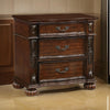 Nami 32 Inch Nightstand, 3 Drawers, Leaf Carvings, Cherry Brown Solid Wood By Casagear Home