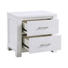 Roni 26 Inch Nightstand 2 Drawers Embossed Design White Solid Wood By Casagear Home BM313194