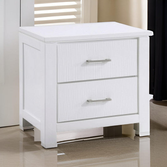 Roni 26 Inch Nightstand, 2 Drawers, Embossed Design, White Solid Wood By Casagear Home