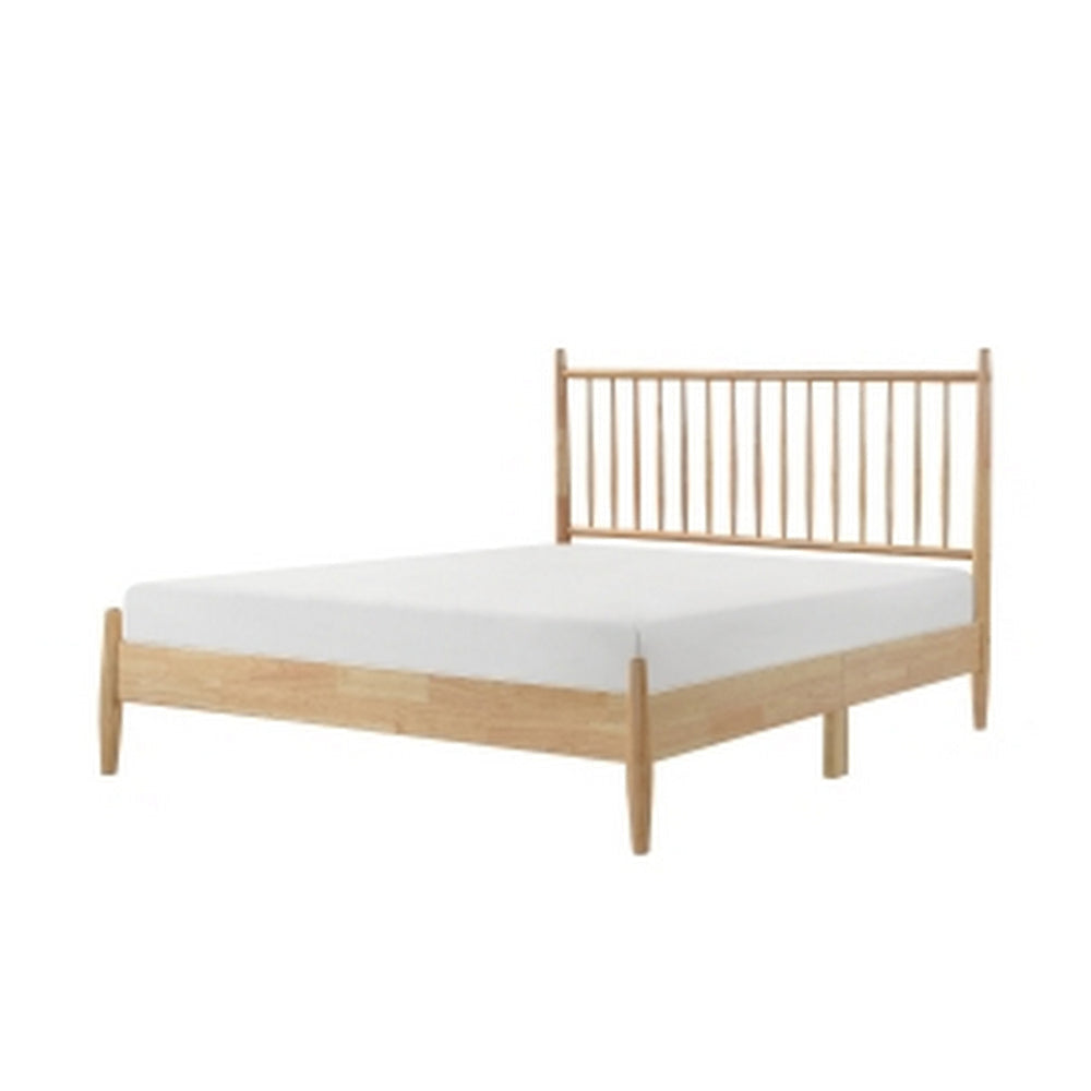 Lika Queen Size Platform Bed Vertical Slatted Headboard Natural Brown By Casagear Home BM313197