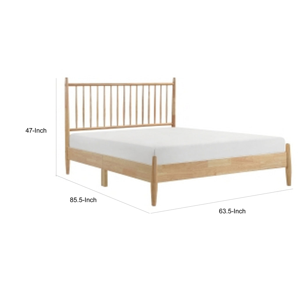 Lika Queen Size Platform Bed Vertical Slatted Headboard Natural Brown By Casagear Home BM313197