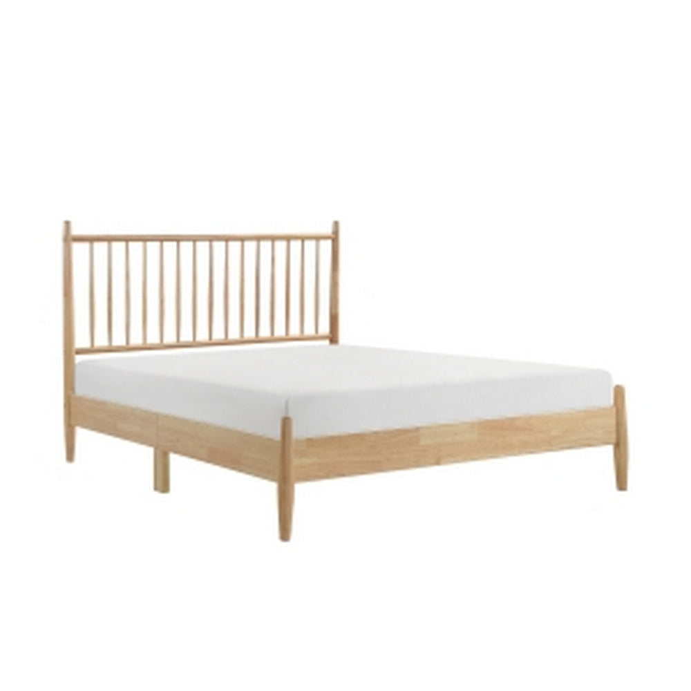 Lika Queen Size Platform Bed, Vertical Slatted Headboard, Natural Brown By Casagear Home