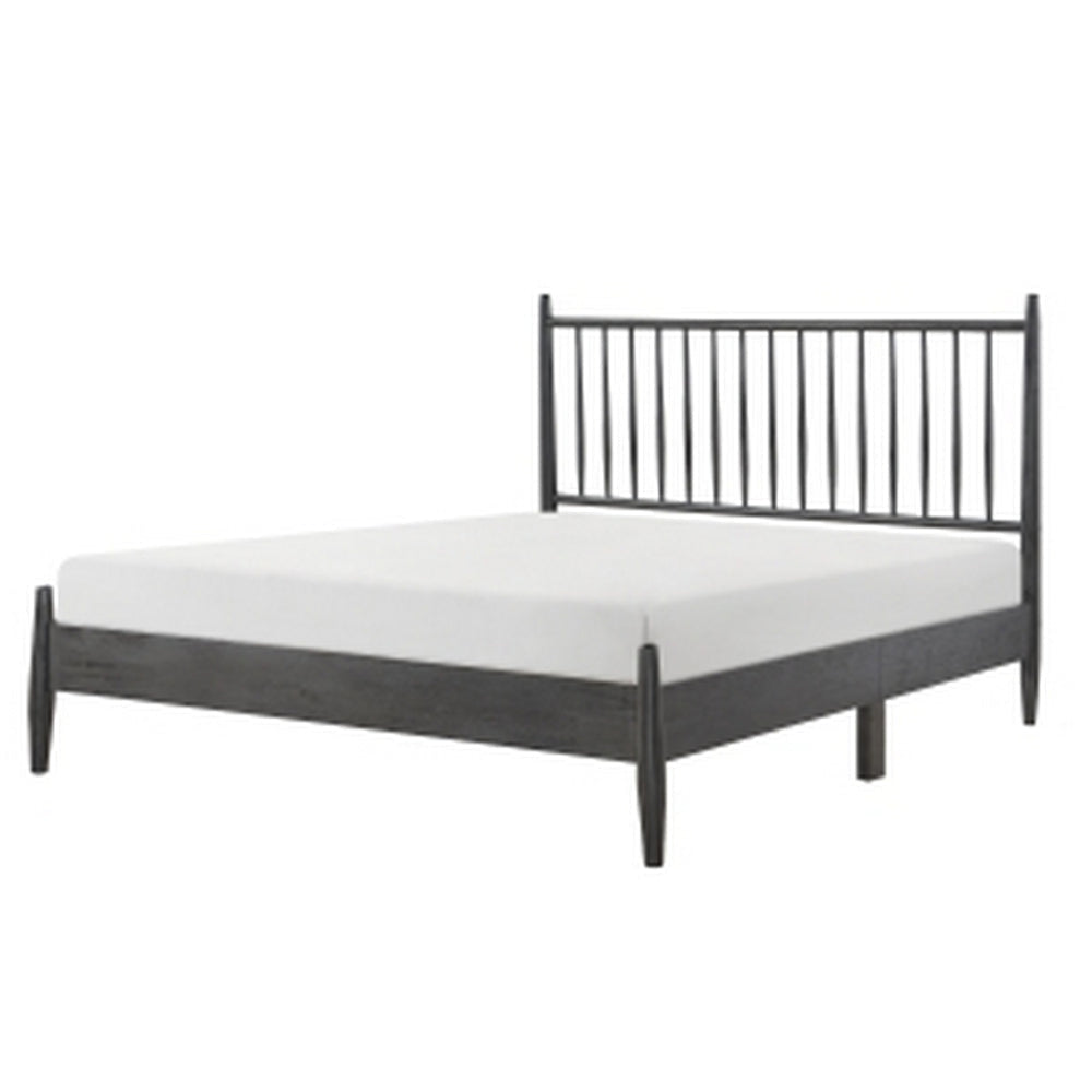 Lika Queen Size Platform Bed Vertical Slatted Headboard Gray Finish By Casagear Home BM313198