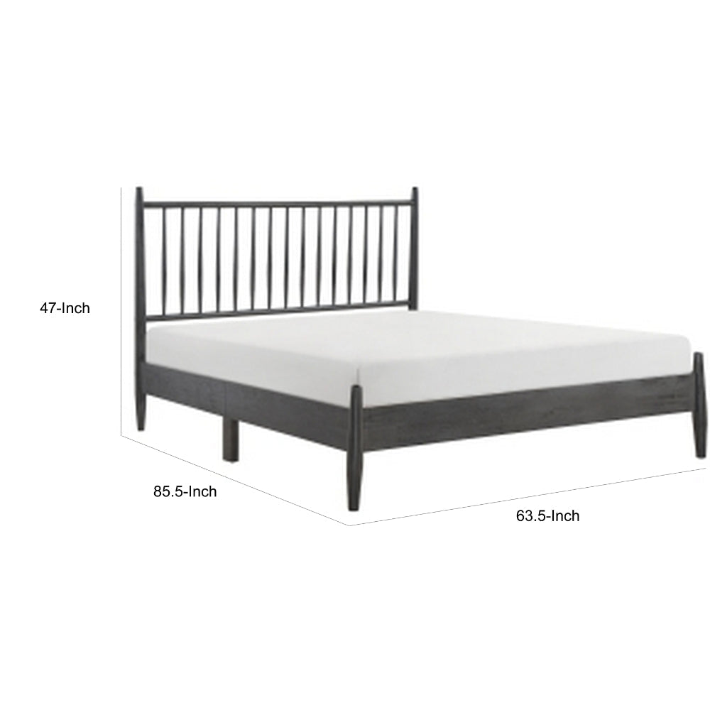 Lika Queen Size Platform Bed Vertical Slatted Headboard Gray Finish By Casagear Home BM313198