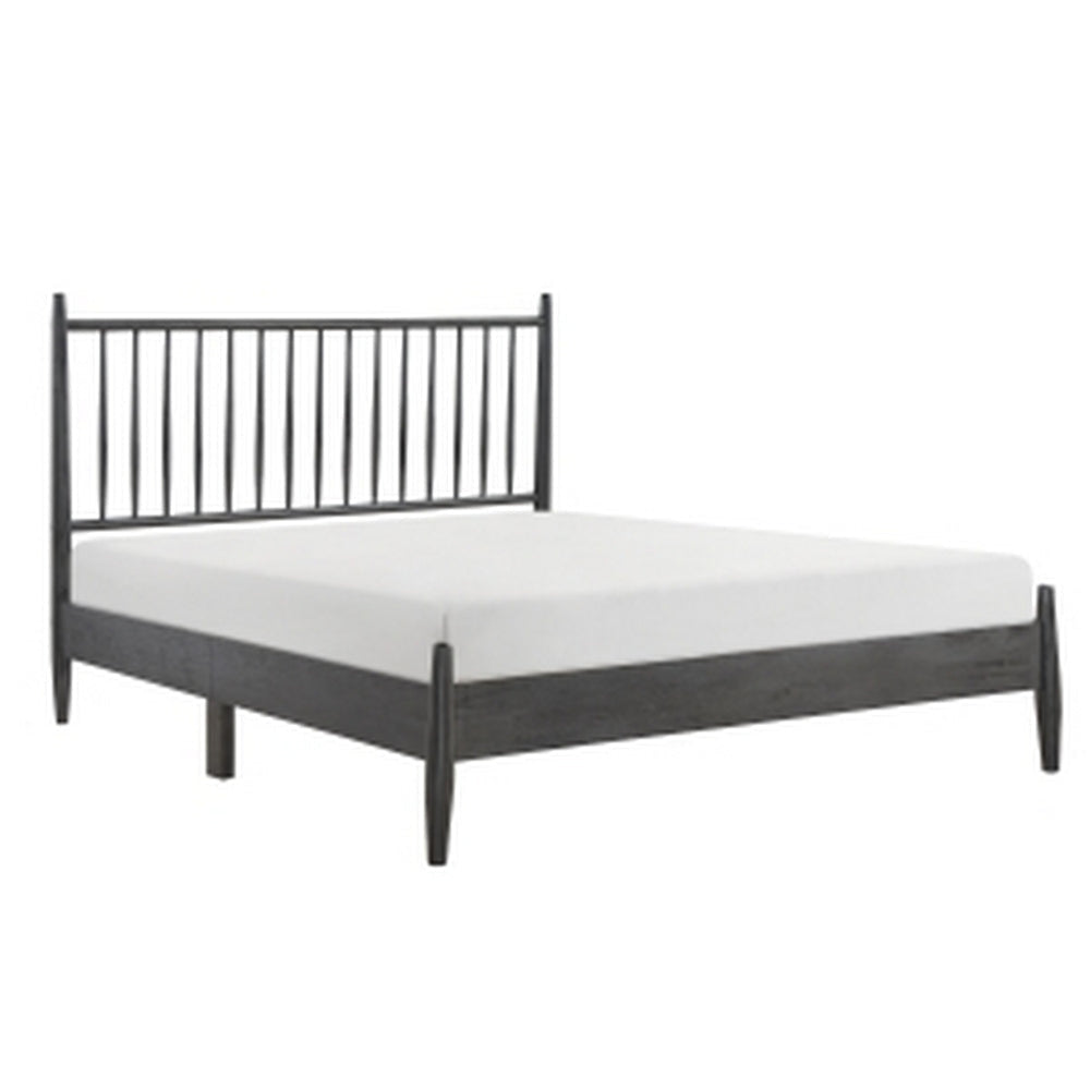 Lika Queen Size Platform Bed, Vertical Slatted Headboard, Gray Finish By Casagear Home