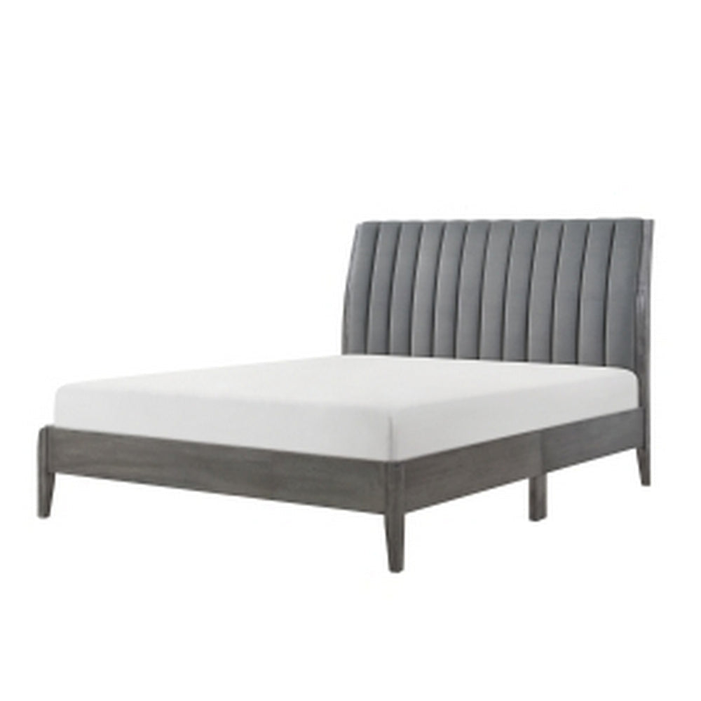 Queen Size Platform Bed Channel Tufted Upholstered Back Gray Velvet By Casagear Home BM313199