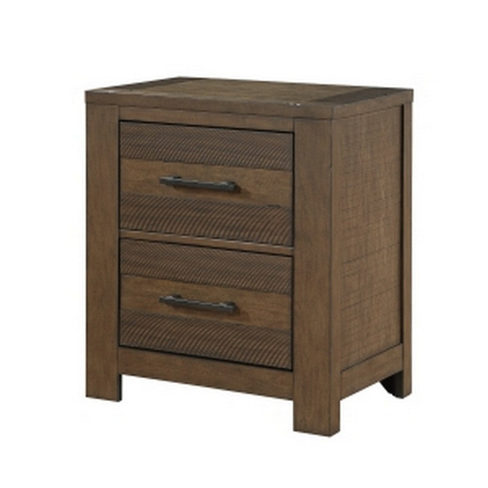 Aco 30 Inch Nightstand 2 Drawers with Black Handles Antique Brown Wood By Casagear Home BM313200