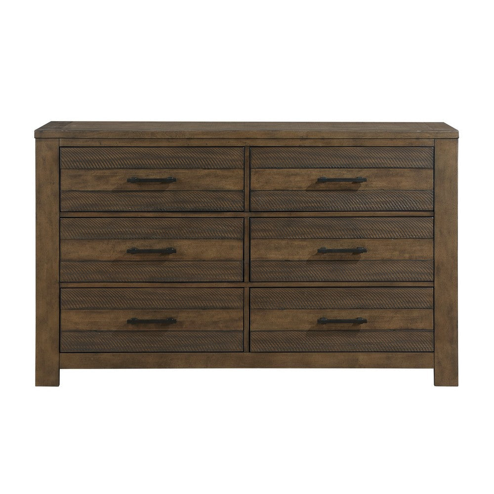 Aco 67 Inch Wide Dresser 6 Drawers with Black Handles Antique Brown By Casagear Home BM313201