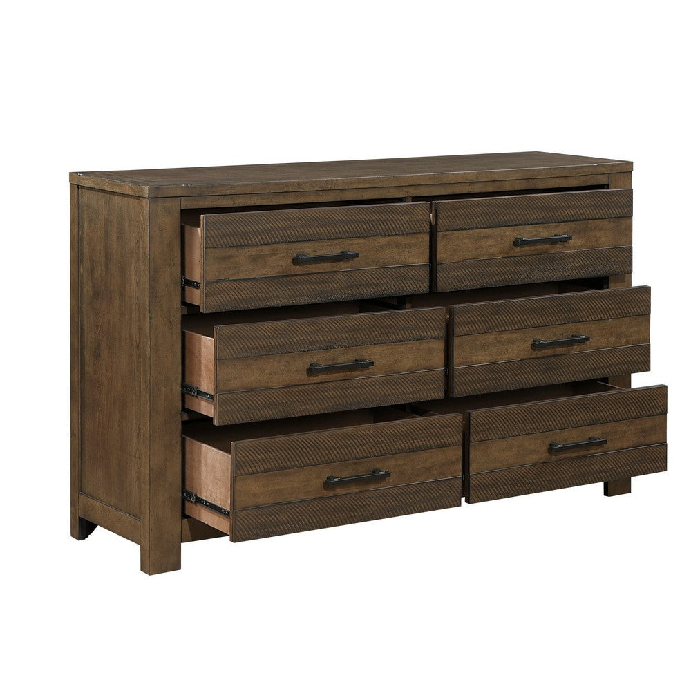 Aco 67 Inch Wide Dresser 6 Drawers with Black Handles Antique Brown By Casagear Home BM313201