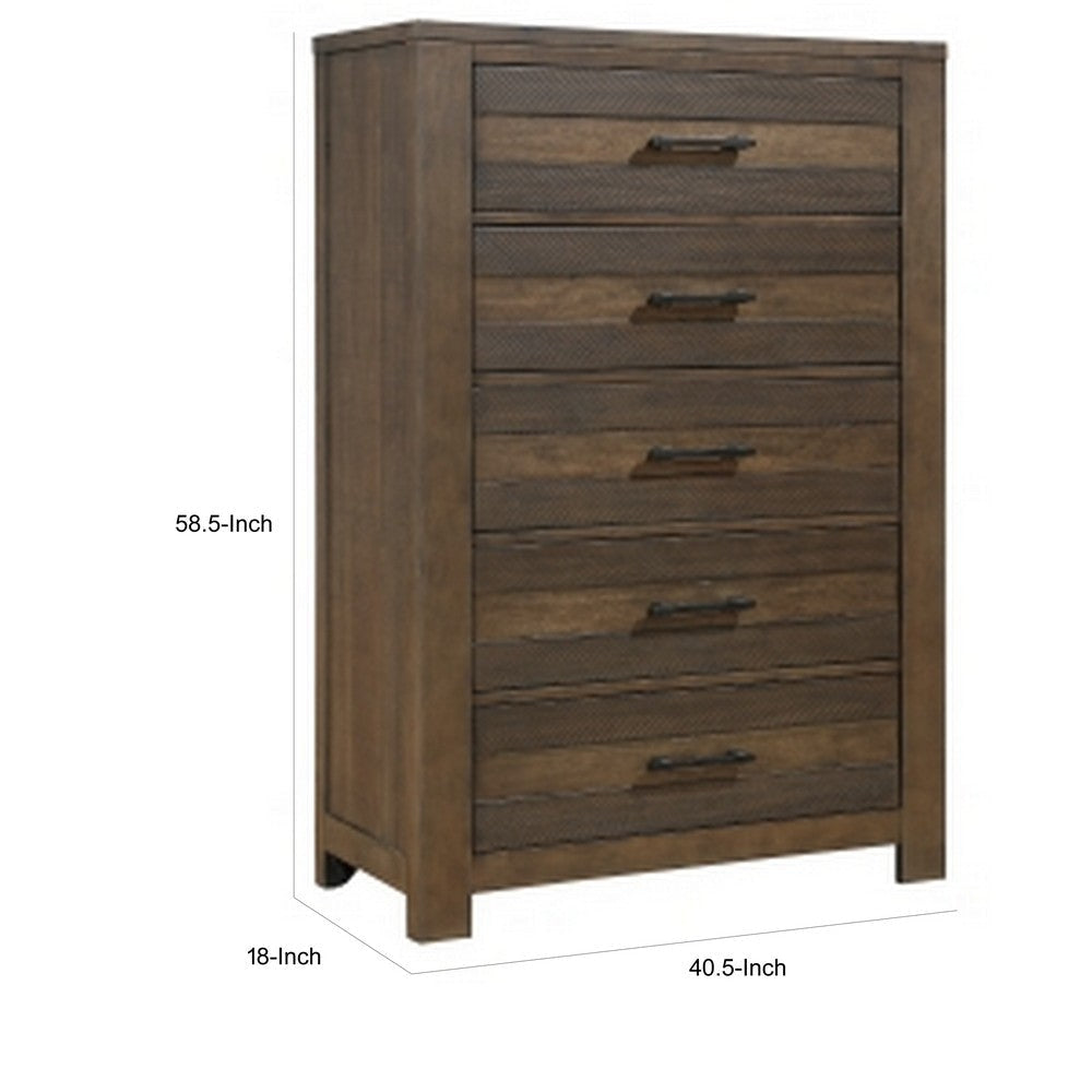 Aco 59 Inch Tall Dresser Chest 5 Drawers with Black Handles Antique Brown By Casagear Home BM313202