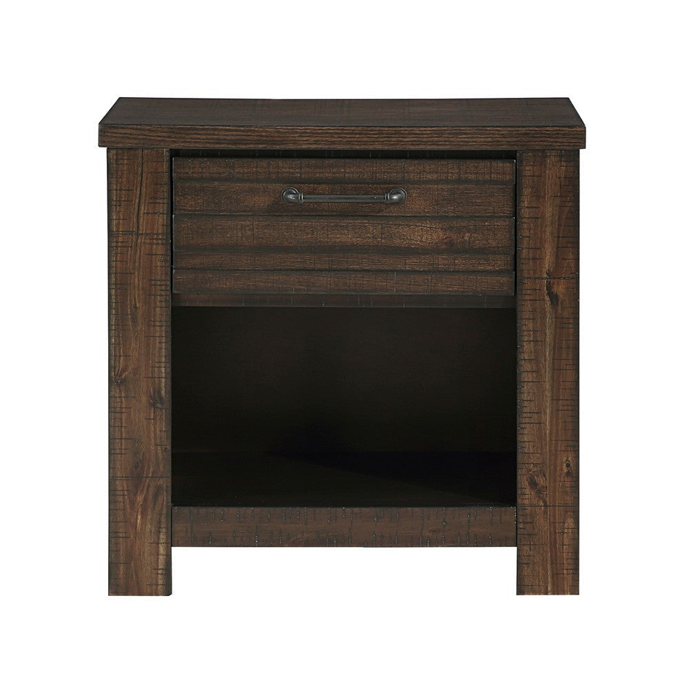 Niti 28 Inch Nightstand 1 Drawer and 1 Open Storage Cubby Antique Brown By Casagear Home BM313203