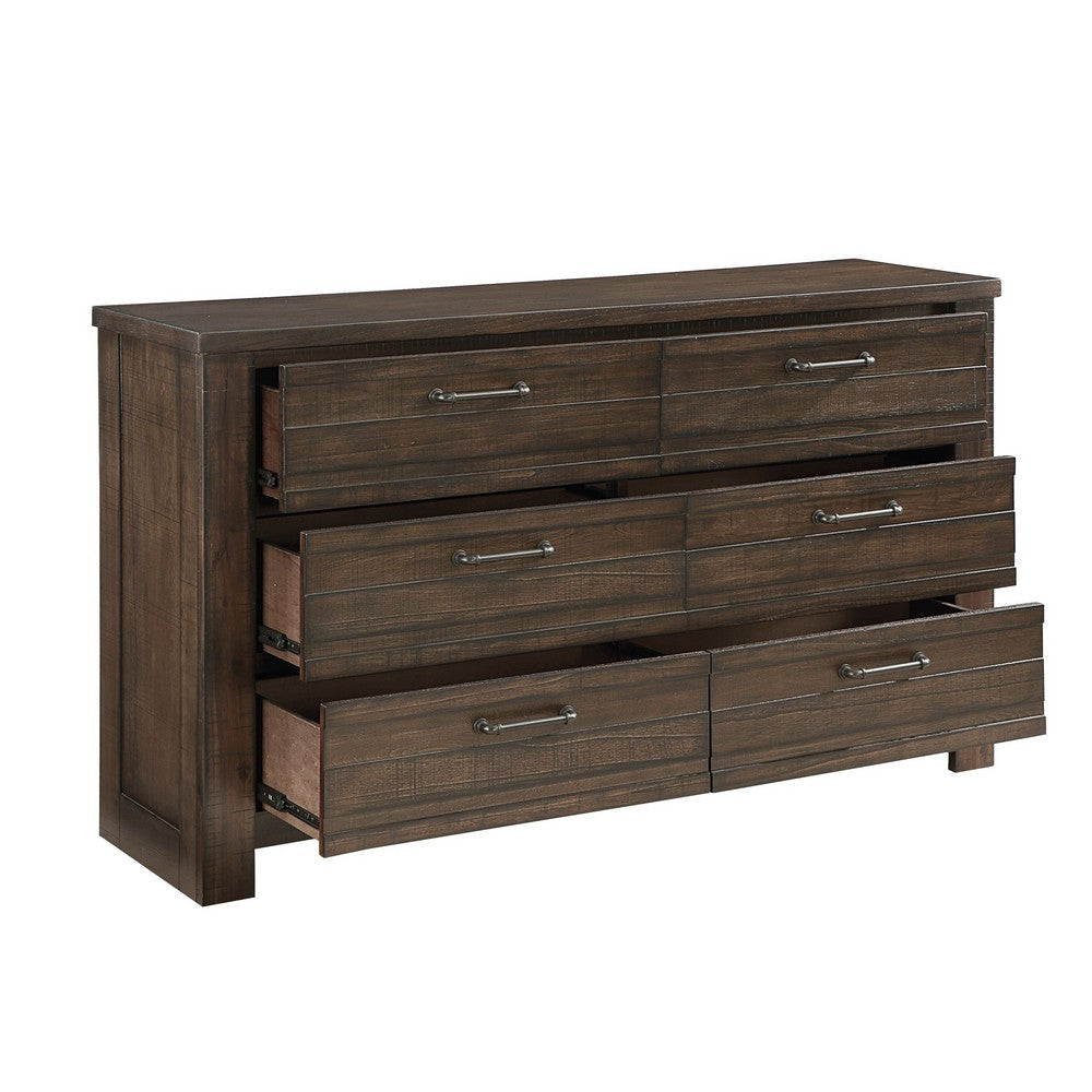 Niti 63 Inch Wide Dresser with 6 Drawers Antique Brown Solid Wood By Casagear Home BM313204