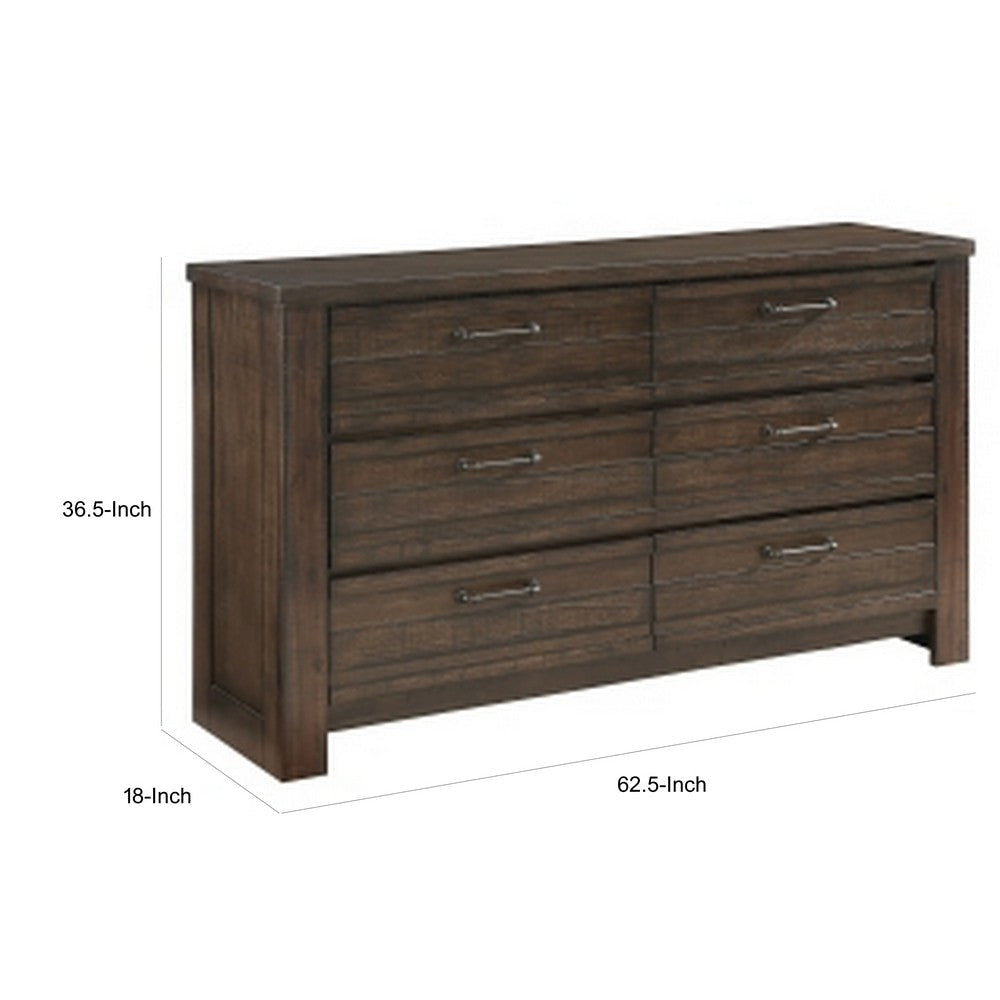 Niti 63 Inch Wide Dresser with 6 Drawers Antique Brown Solid Wood By Casagear Home BM313204