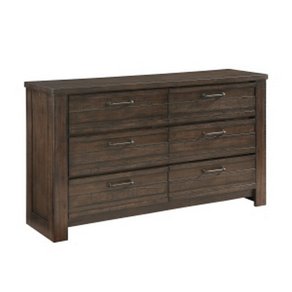 Niti 63 Inch Wide Dresser with 6 Drawers, Antique Brown Solid Wood By Casagear Home