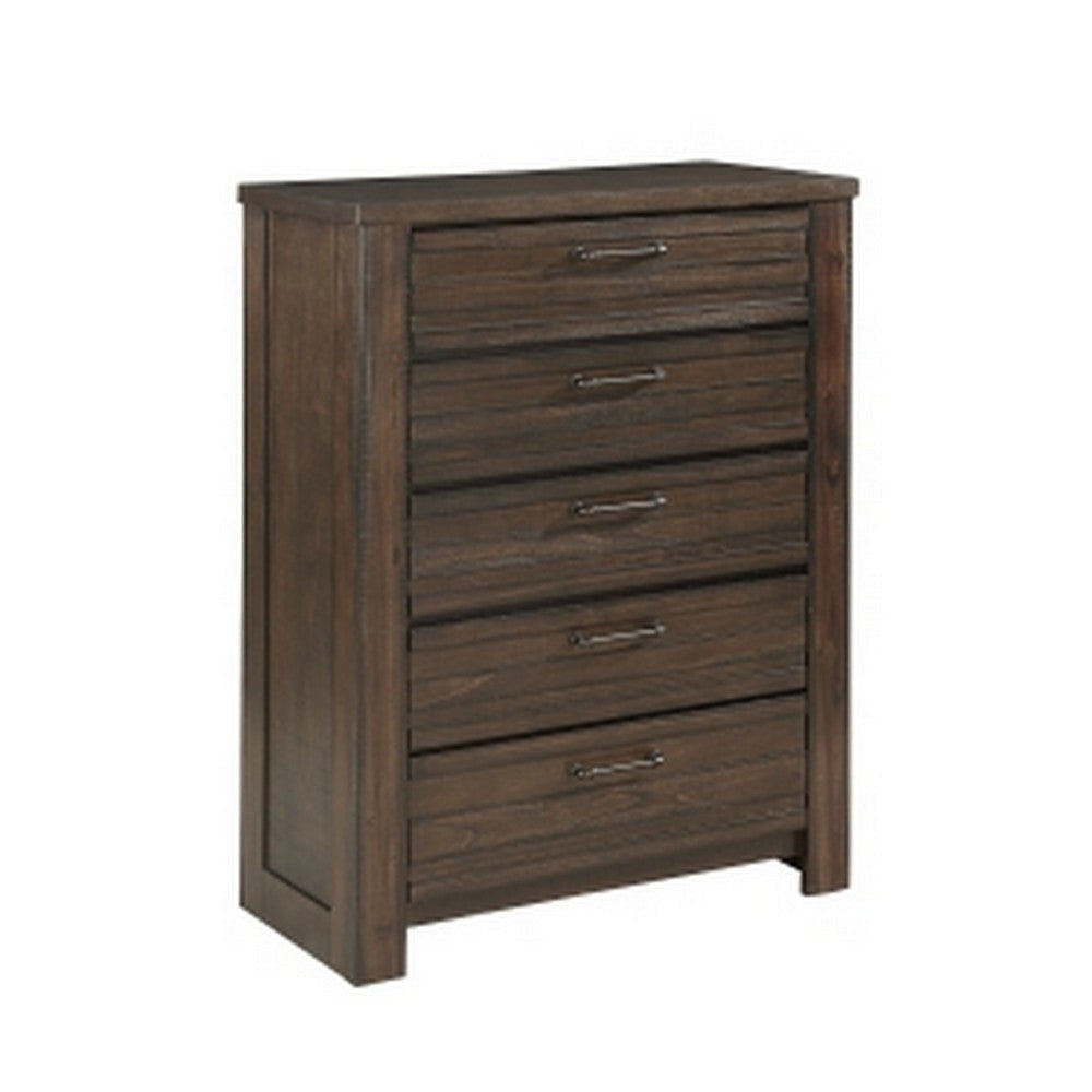 Niti 51 Inch Tall Dresser Chest, 5 Drawers, Antique Brown Solid Wood By Casagear Home