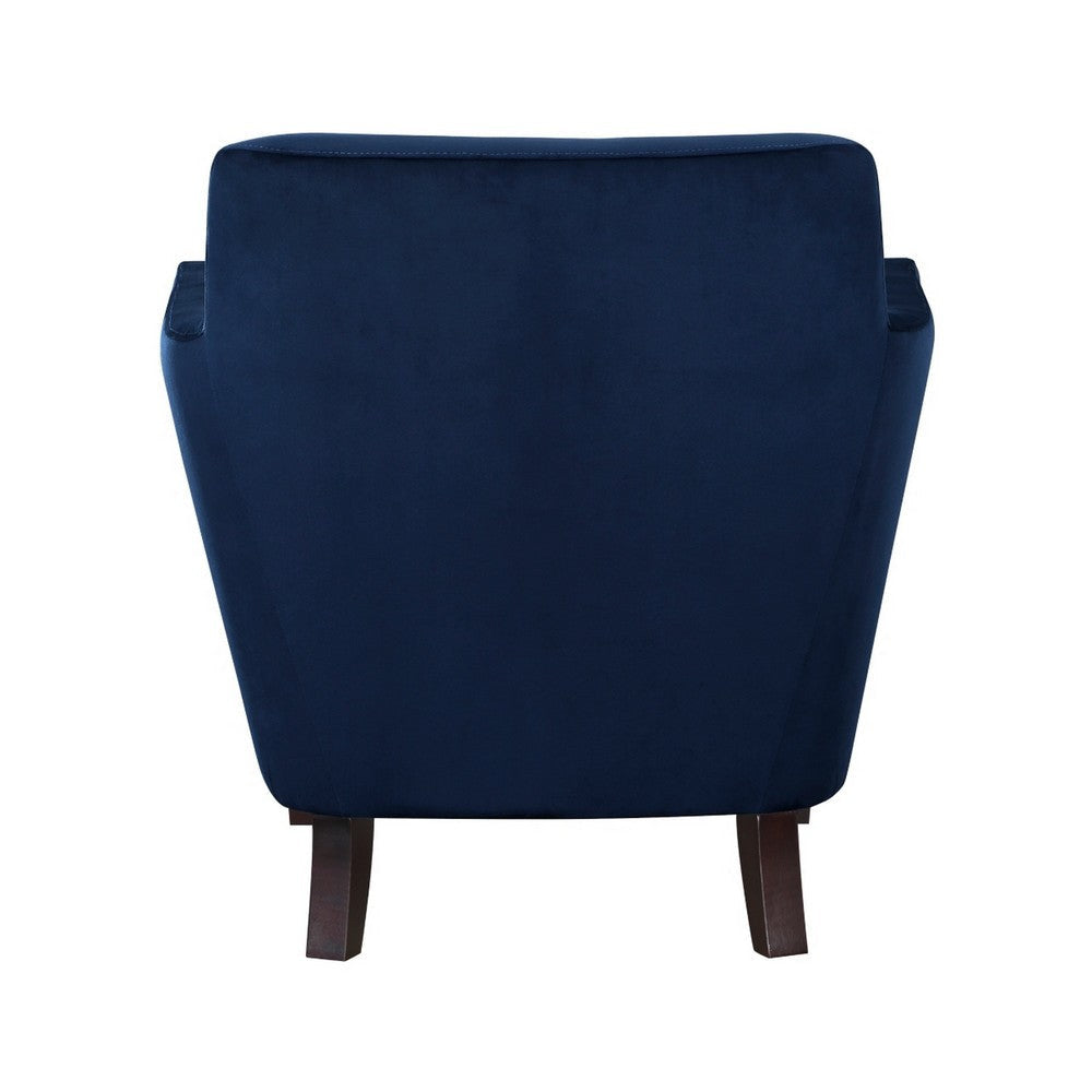 Jess 34 Inch Accent Armchair with 1 Pillow Channel Tufted Blue Velvet By Casagear Home BM313206