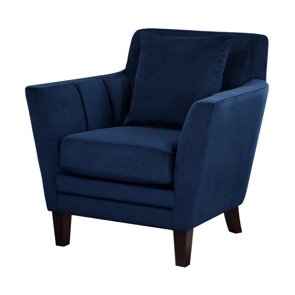 Jess 34 Inch Accent Armchair with 1 Pillow Channel Tufted Blue Velvet By Casagear Home BM313206