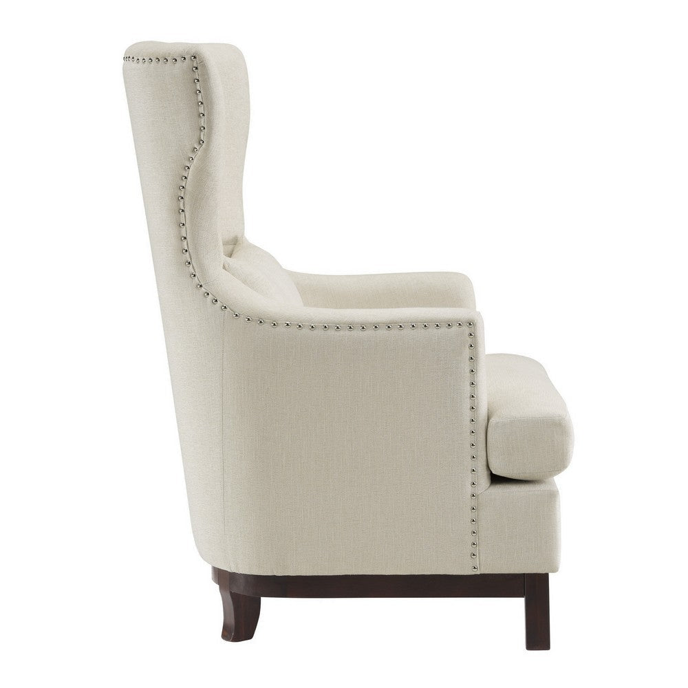 Kuri 34 Inch Accent Armchair 1 Lumbar Pillow Gray Wingback Button Tufted By Casagear Home BM313211