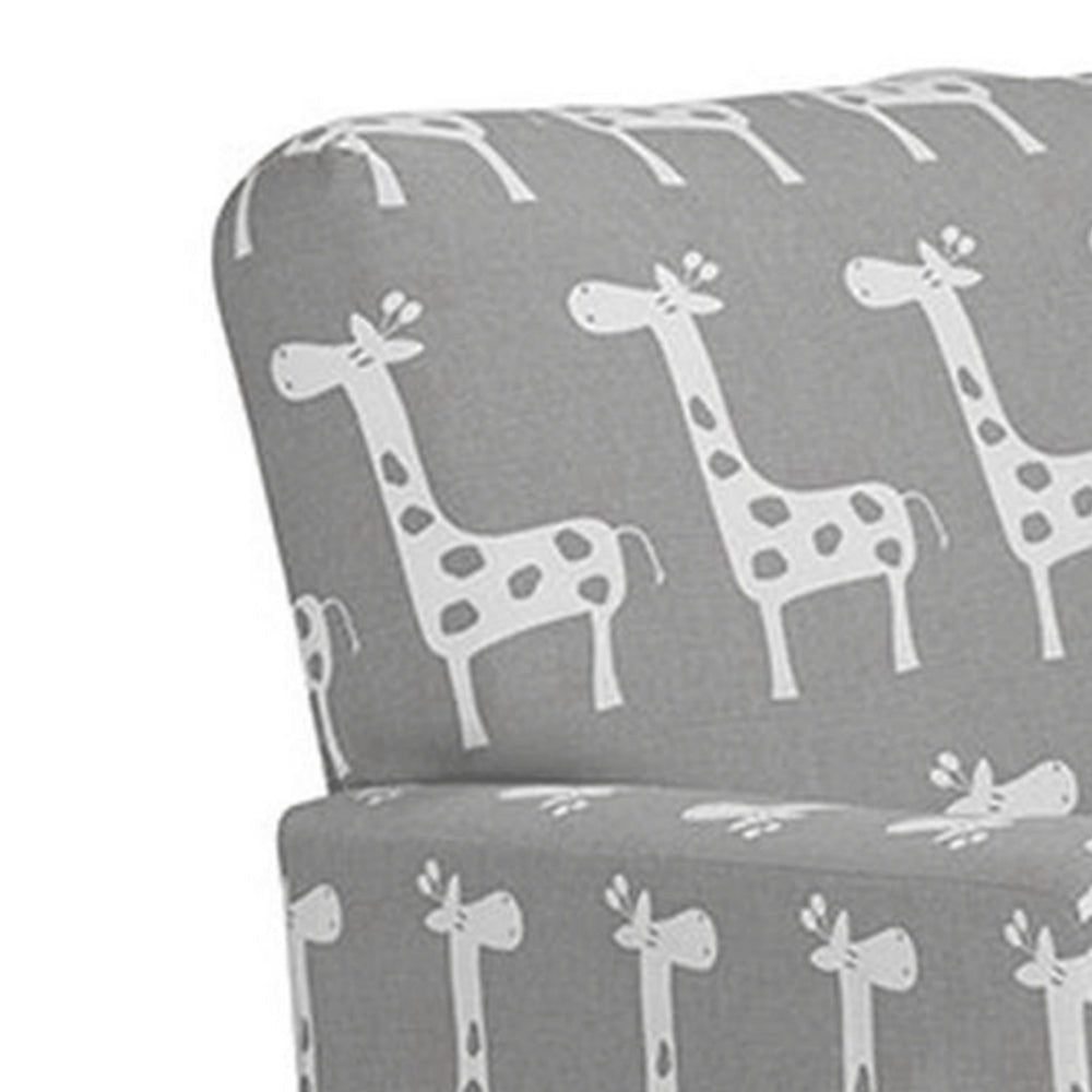 Tye 24 Inch Kids Rocking Chair Gray White Giraffe Print Brown Legs By Casagear Home BM313216