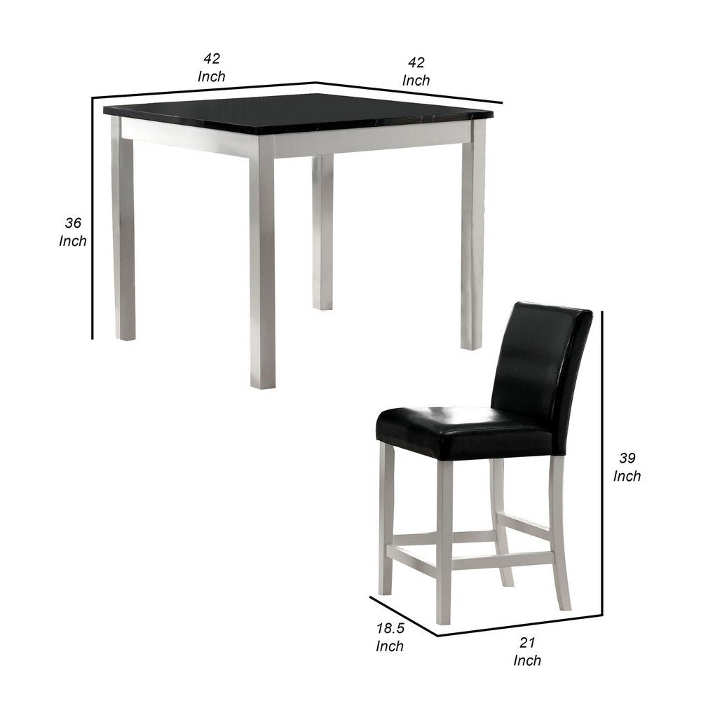 5 Piece Counter Table and Chair Set Black Faux Leather Seat White Wood By Casagear Home BM313224